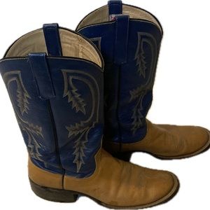 Vintage boots leather brown blue women’s 9 men’s size 7 cowboy cowgirl tough
